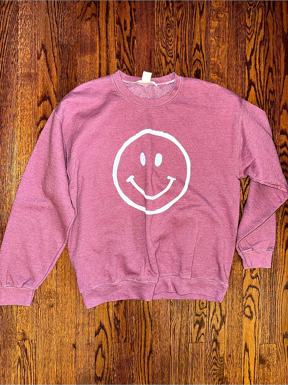 ALTAR'D STATE Smiley Face Crewneck Pullover Sweatshirt Pink Size Medium